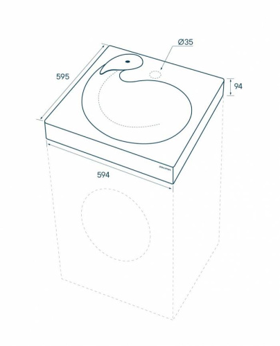 Раковина из литьевого мрамора Paulmark WINKEN PM740431 59х60 над стиральной машиной цвет белый 1 отверстие под смеситель - фото 5